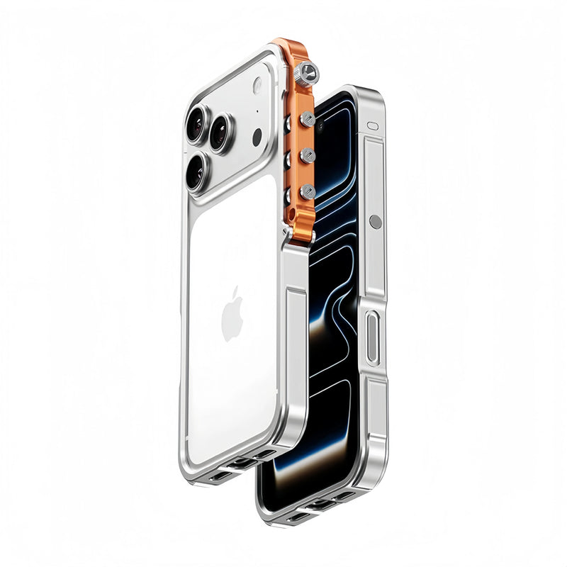 Aluminuma Lightweight Mechanical Metal iPhone Case-Exoticase-For iPhone 17 Pro Max-Silver Orange-Exoticase