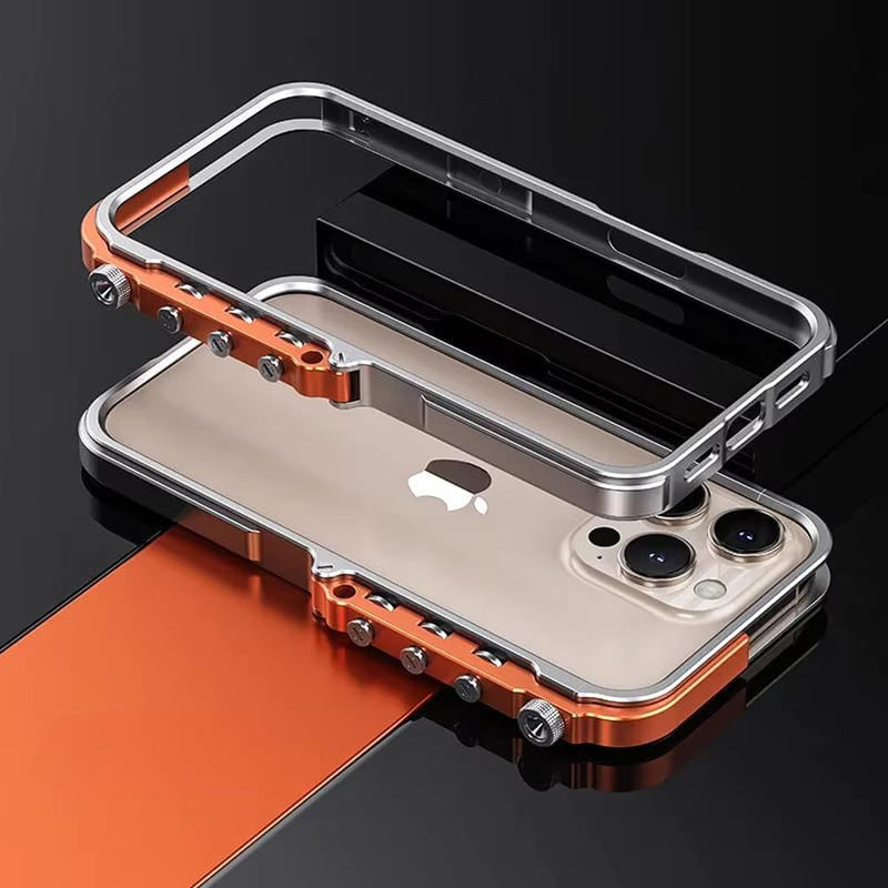 Aluminuma Lightweight Mechanical Metal iPhone Case, For iPhone 15 Pro Max / Silver Orange Aluminuma Lightweight Mechanical Metal iPhone Case, For iPhone 15 Pro Max / Silver Orange