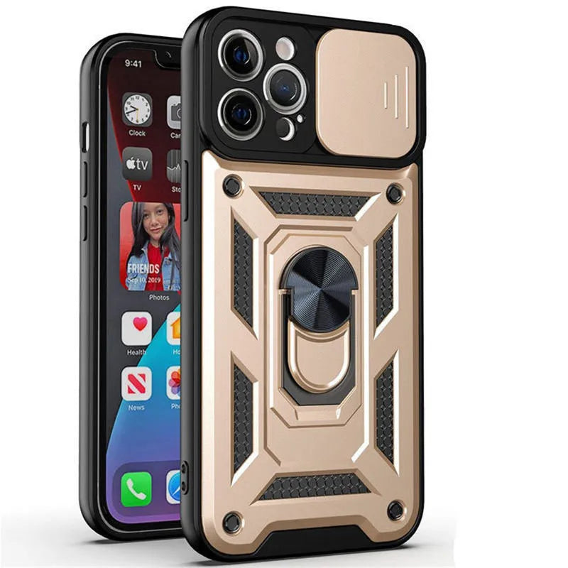 Armor Military Grade Apple iPhone Case With Magnetic Ring-Exoticase-For iPhone 15 Pro Max-Gold-