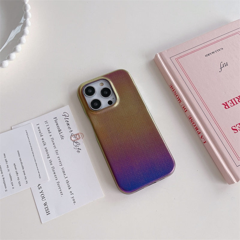 Aurora Rainbow Fabric Style iPhone Case-Exoticase-For iPhone 14 Pro Max-Purple-