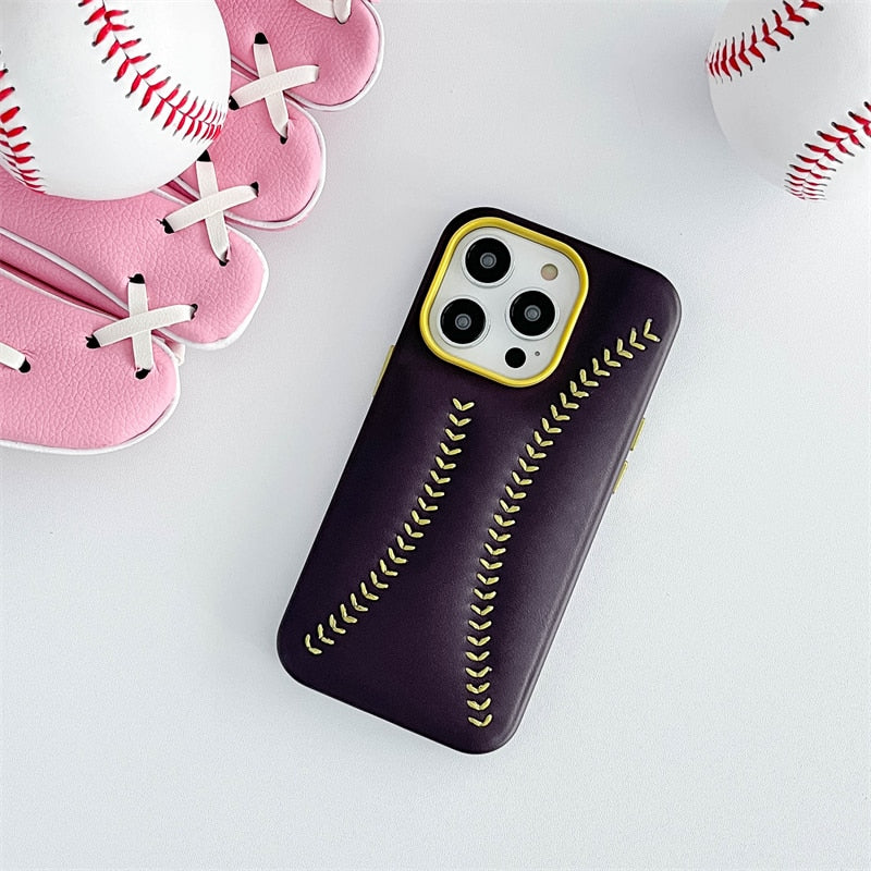 Baseball Knit Apple iPhone Case-Exoticase-For iPhone 14 Pro Max-Deep Purple-