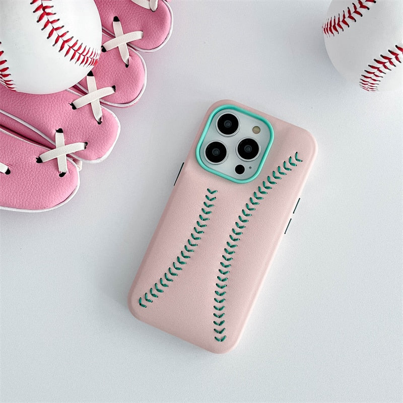 Baseball Knit Apple iPhone Case-Exoticase-For iPhone 14 Pro Max-Pink-