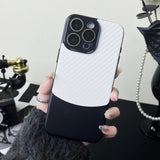 Binary Carbon Fiber Glass Lens iPhone Case - Exoticase - For iPhone 15 Pro Max / Black White