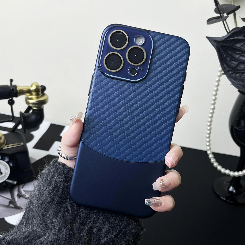 Binary Carbon Fiber Glass Lens iPhone Case - Exoticase - For iPhone 15 Pro Max / Dark Blue
