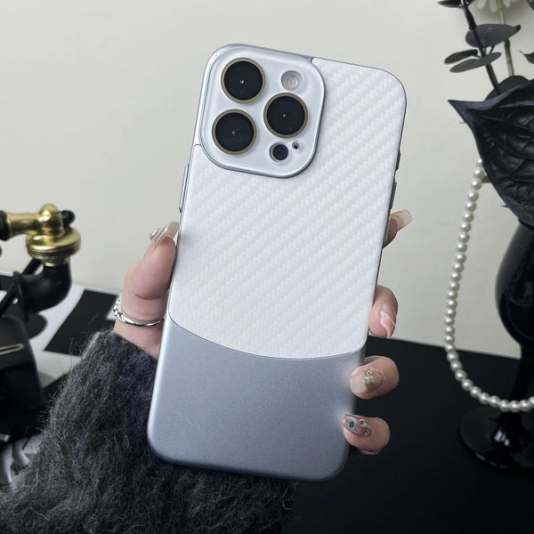 Binary Carbon Fiber Glass Lens iPhone Case - Exoticase - For iPhone 15 Pro Max / Silver