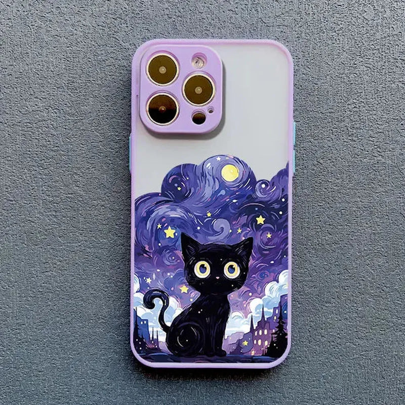 Black Cat Starry Night iPhone Case-Exoticase-For iPhone 16 Pro Max-Purple-Exoticase