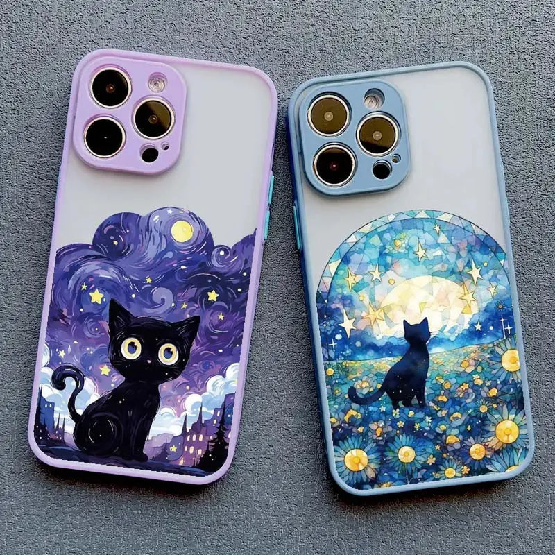 Black Cat Starry Night iPhone Case-Exoticase-Exoticase