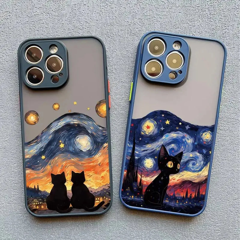 Black Cat Starry Night iPhone Case-Exoticase-Exoticase