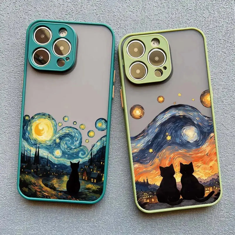 Black Cat Starry Night iPhone Case-Exoticase-Exoticase
