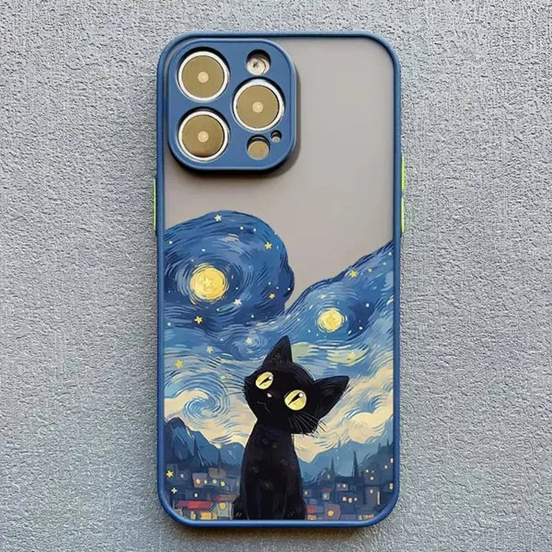 Black Cat Starry Night iPhone Case-Exoticase-For iPhone 16 Pro Max-Blue 1-Exoticase