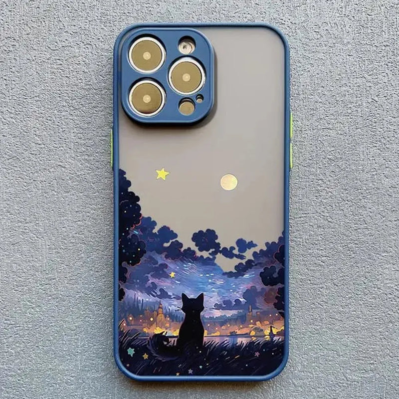 Black Cat Starry Night iPhone Case-Exoticase-For iPhone 16 Pro Max-Blue 2-Exoticase