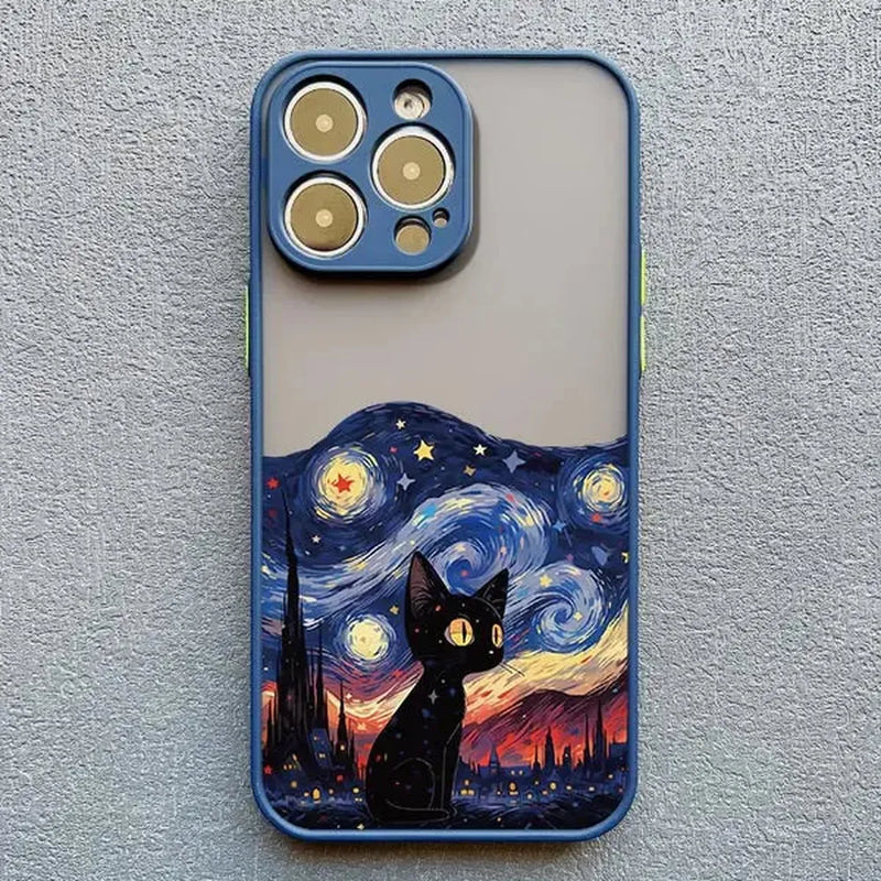 Black Cat Starry Night iPhone Case-Exoticase-For iPhone 16 Pro Max-Blue 3-Exoticase