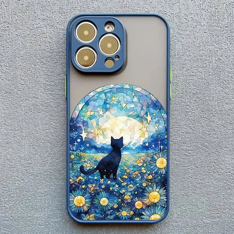 Black Cat Starry Night iPhone Case-Exoticase-For iPhone 16 Pro Max-Blue 4-Exoticase