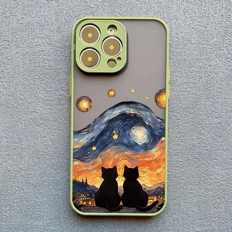 Black Cat Starry Night iPhone Case-Exoticase-For iPhone 16 Pro Max-Matcha-Exoticase