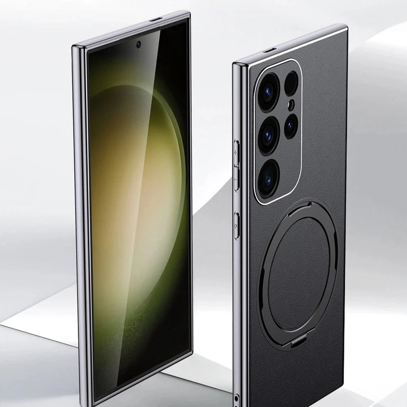 Bonded Leather Magnetic Metal Ring Samsung Case-Exoticase-Exoticase