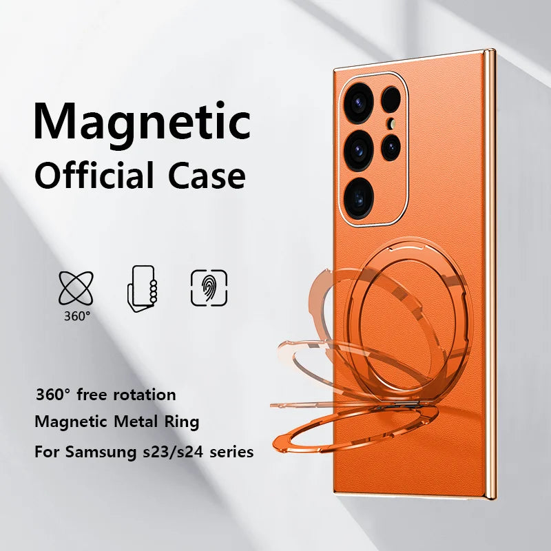 Bonded Leather Magnetic Metal Ring Samsung Case-Exoticase-Exoticase