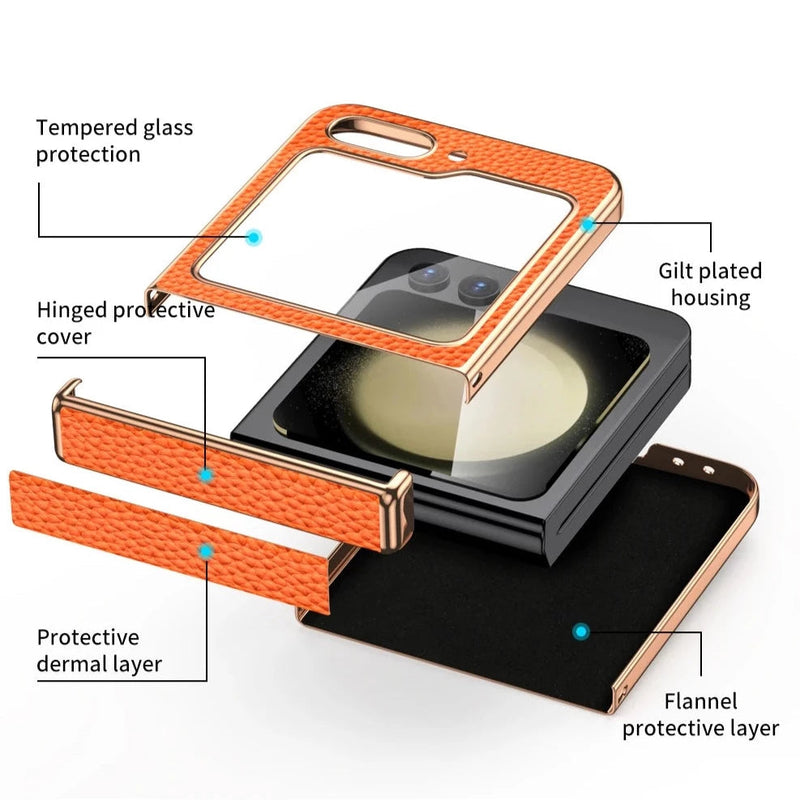 Bonded Leather Tempered Glass Samsung Z Flip 5 Case-Exoticase-Exoticase