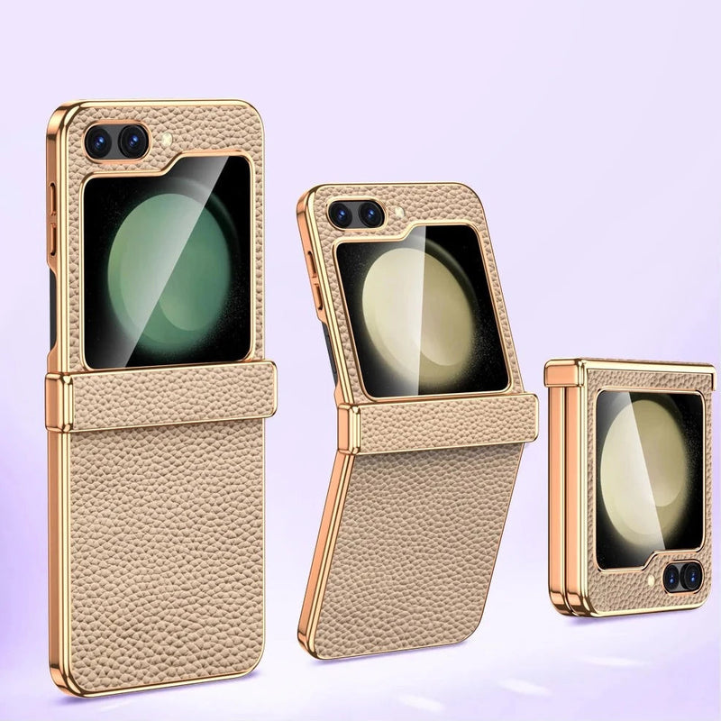Bonded Leather Tempered Glass Samsung Z Flip 5 Case-Exoticase-Exoticase