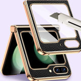 Bonded Leather Tempered Glass Samsung Z Flip 5 Case-Exoticase-Exoticase