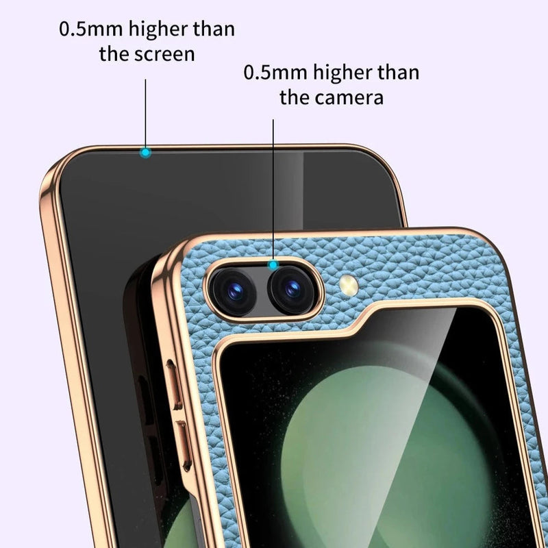 Bonded Leather Tempered Glass Samsung Z Flip 5 Case-Exoticase-Exoticase