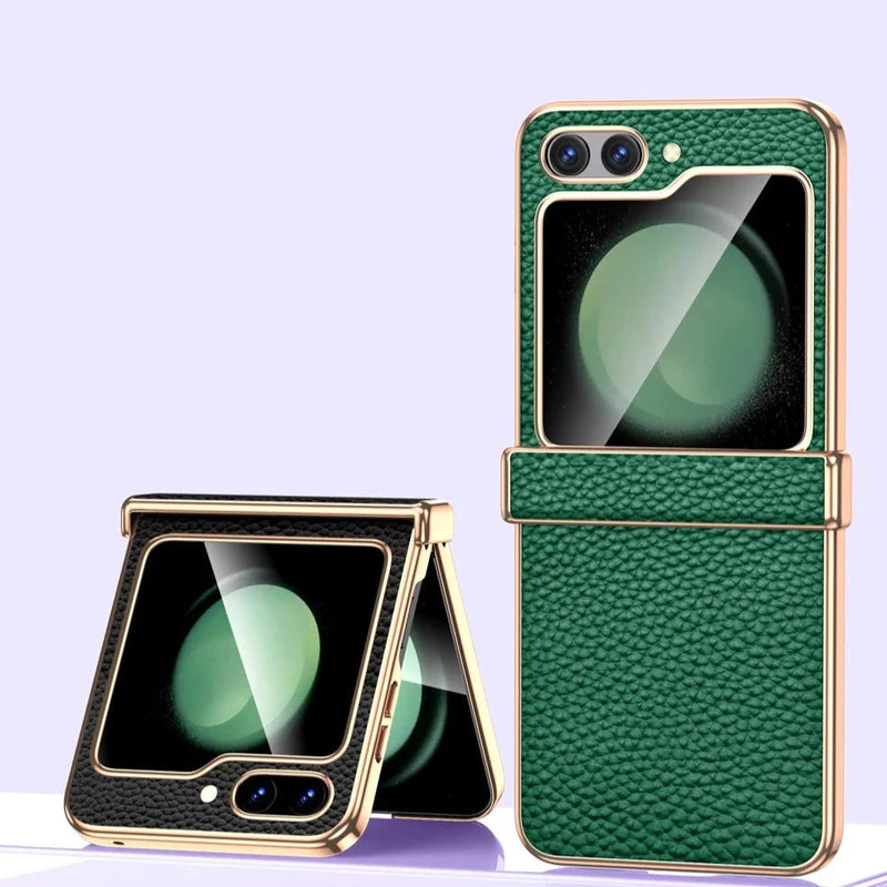 Bonded Leather Tempered Glass Samsung Z Flip 5 Case-Exoticase-Exoticase