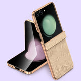 Bonded Leather Tempered Glass Samsung Z Flip Case-Exoticase-Beige-Samsung Flip 7-Exoticase