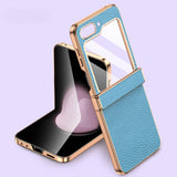Bonded Leather Tempered Glass Samsung Z Flip Case-Exoticase-Blue-Samsung Flip 6-Exoticase