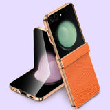 Bonded Leather Tempered Glass Samsung Z Flip Case-Exoticase-Orange-Samsung Flip 7-Exoticase