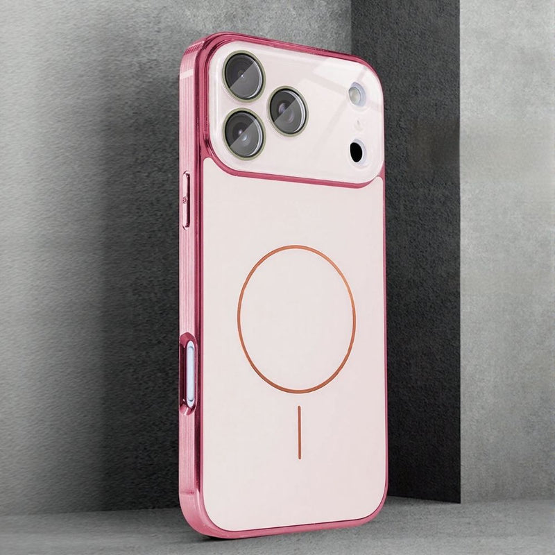 Brushed Frame Tempered Glass iPhone Case-Exoticase-For iPhone 17 Pro Max-Pink-Exoticase