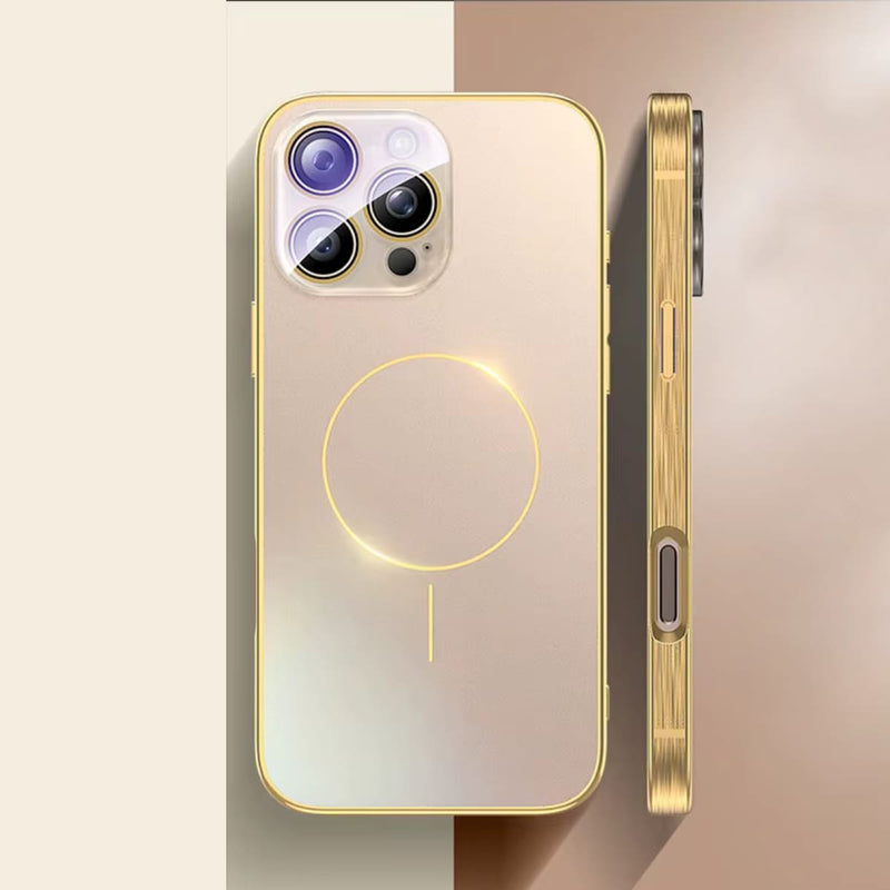 Brushed Frame Tempered Glass iPhone Case-Exoticase-For iPhone 16 Pro Max-Desert Gold-Exoticase