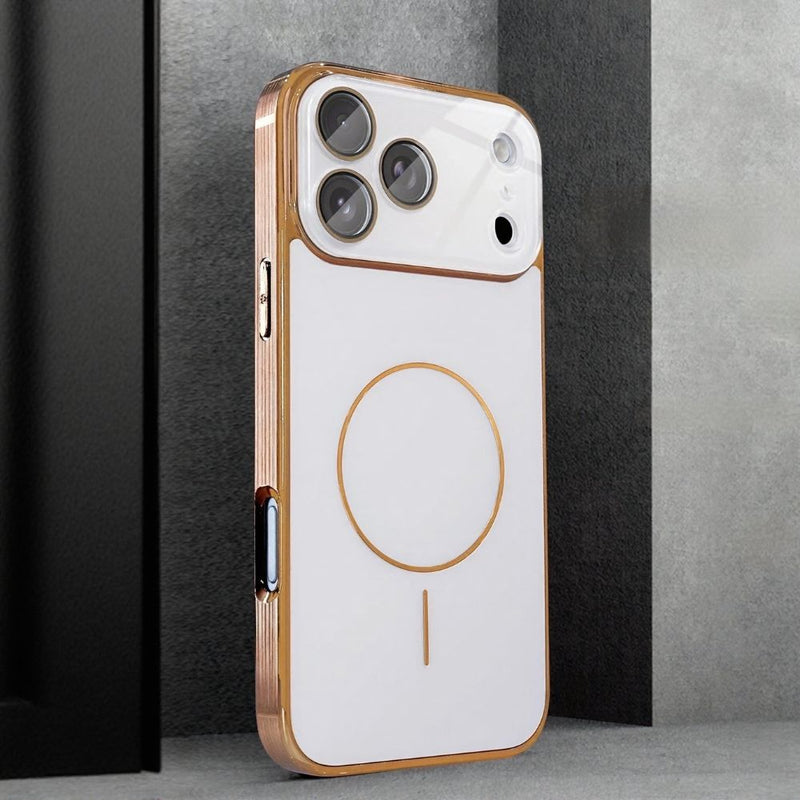 Brushed Frame Tempered Glass iPhone Case-Exoticase-For iPhone 17 Pro Max-Desert Gold-Exoticase