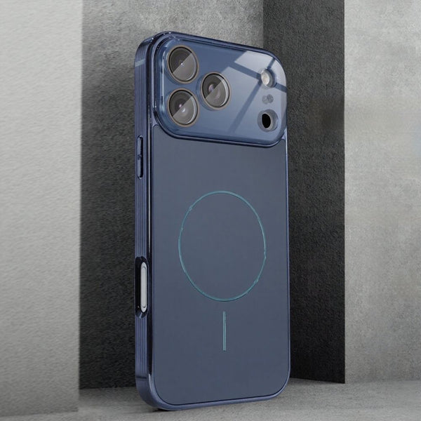 Brushed Frame Tempered Glass iPhone Case-Exoticase-For iPhone 17 Pro Max-Blue-Exoticase