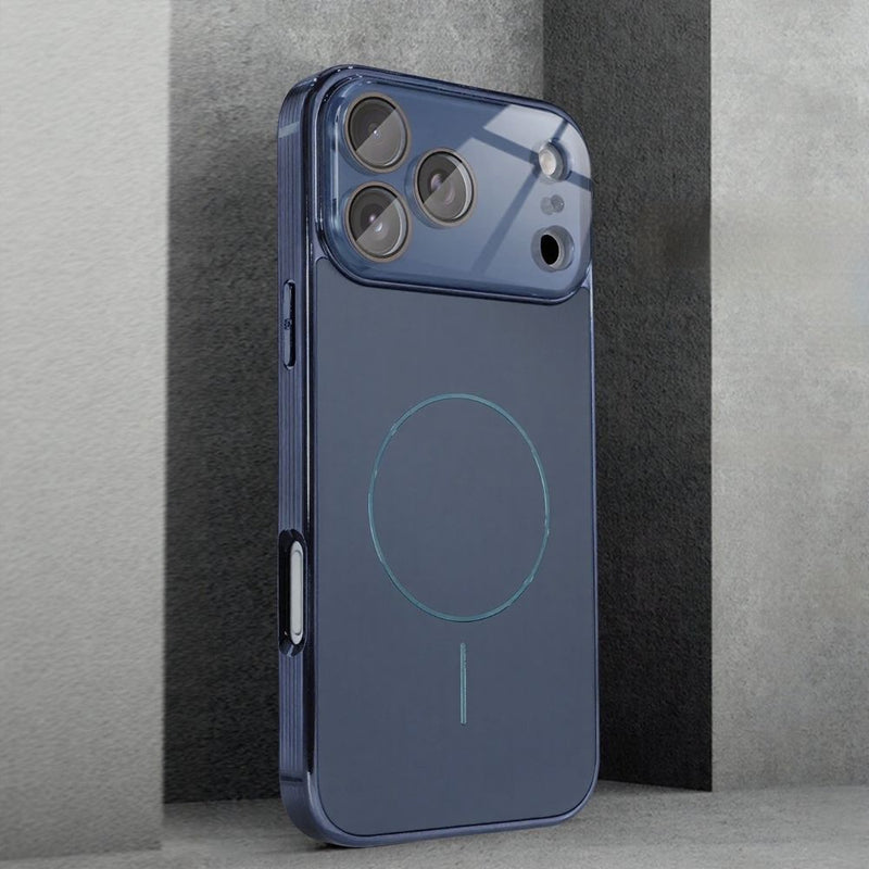 Brushed Frame Tempered Glass iPhone Case-Exoticase-For iPhone 17 Pro Max-Blue-Exoticase