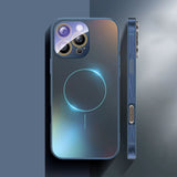 Brushed Frame Tempered Glass iPhone Case-Exoticase-For iPhone 16 Pro Max-Blue-Exoticase