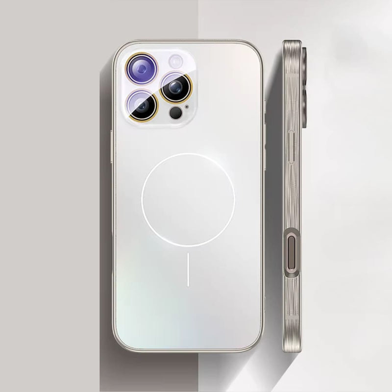 Brushed Frame Tempered Glass iPhone Case-Exoticase-For iPhone 16 Pro Max-White-Exoticase