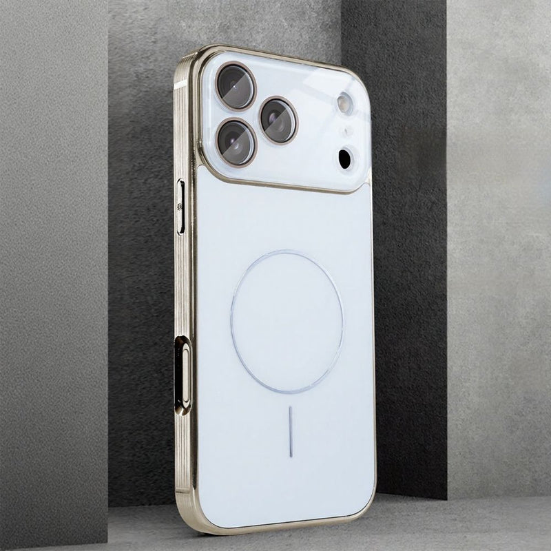 Brushed Frame Tempered Glass iPhone Case-Exoticase-For iPhone 17 Pro Max-White-Exoticase