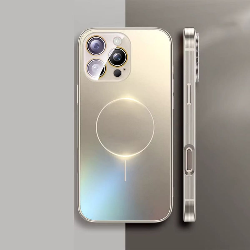 Brushed Frame Tempered Glass iPhone Case-Exoticase-For iPhone 16 Pro Max-Titanium-Exoticase