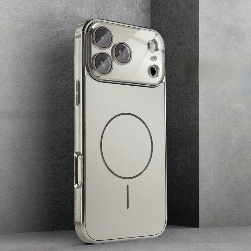 Brushed Frame Tempered Glass iPhone Case-Exoticase-For iPhone 17 Pro Max-Titanium-Exoticase