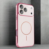 Brushed Frame Tempered Glass iPhone Case-Exoticase-For iPhone 17 Pro Max-Pink-Exoticase