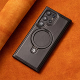 Business Retro Leather Samsung Case with Ring-Exoticase-For Samsung S25 Ultra-Black-Exoticase