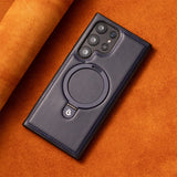 Business Retro Leather Samsung Case with Ring-Exoticase-For Samsung S25 Ultra-Blue-Exoticase