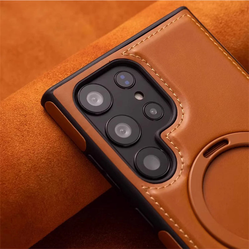 Business Retro Leather Samsung Case with Ring-Exoticase-Exoticase