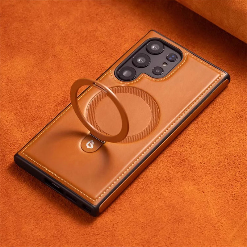 Business Retro Leather Samsung Case with Ring-Exoticase-Exoticase