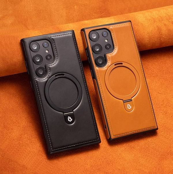 Business Retro Leather Samsung Case with Ring-Exoticase-Exoticase