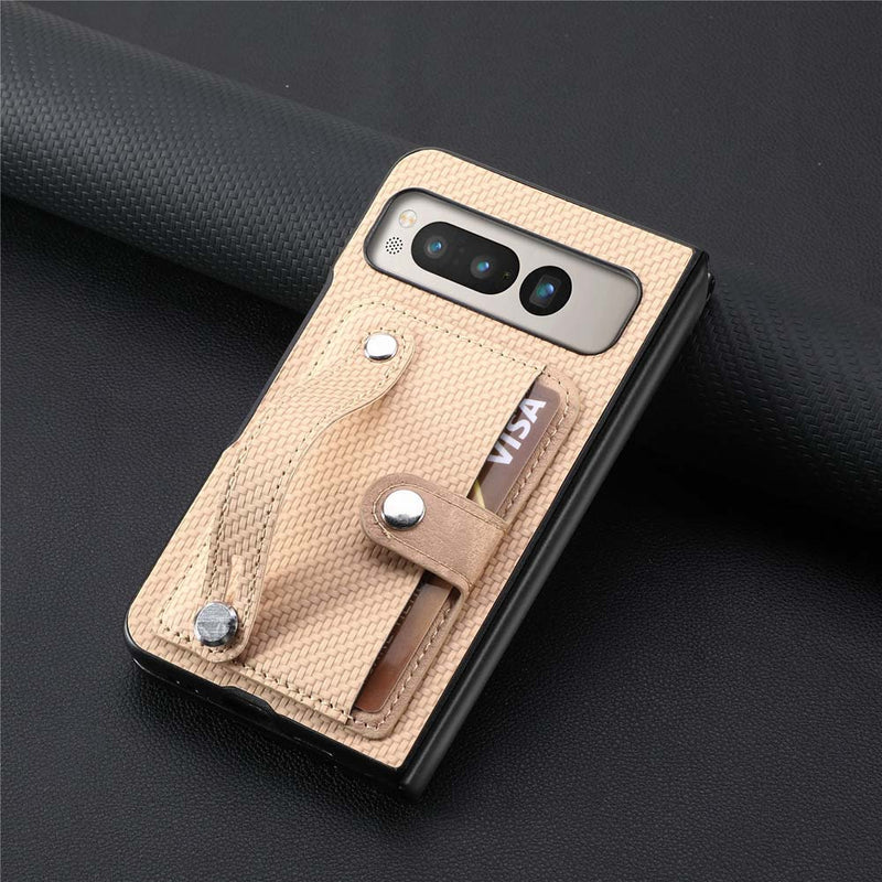 Carbon Pattern Wallet Case for Google Pixel Fold-Exoticase-for Pixel Fold-Khaki-