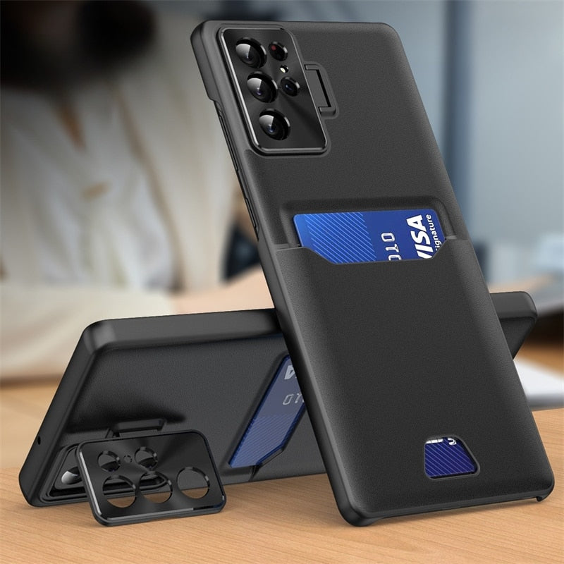 Card Holder Invisible Bracket Samsung Wallet Case-Exoticase-For S23 Ultra-Black-