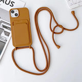 Card Holder Silicone iPhone Case With Lanyard-Exoticase-For iPhone 17 Pro Max-Brown-Exoticase