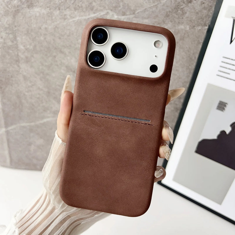 Card Pocket Sheepskin Leatherette iPhone Case-Exoticase-for iPhone 17 Pro Max-Brown-Exoticase