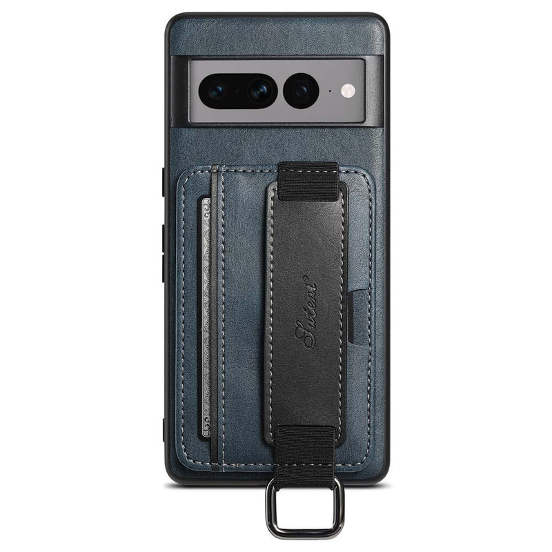 Card Pocket & Strap Leather Google Pixel Case-Exoticase-for Pixel 8 Pro-Blue-