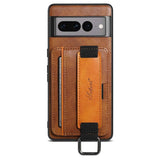 Card Pocket & Strap Leather Google Pixel Case-Exoticase-for Pixel 8 Pro-Brown-